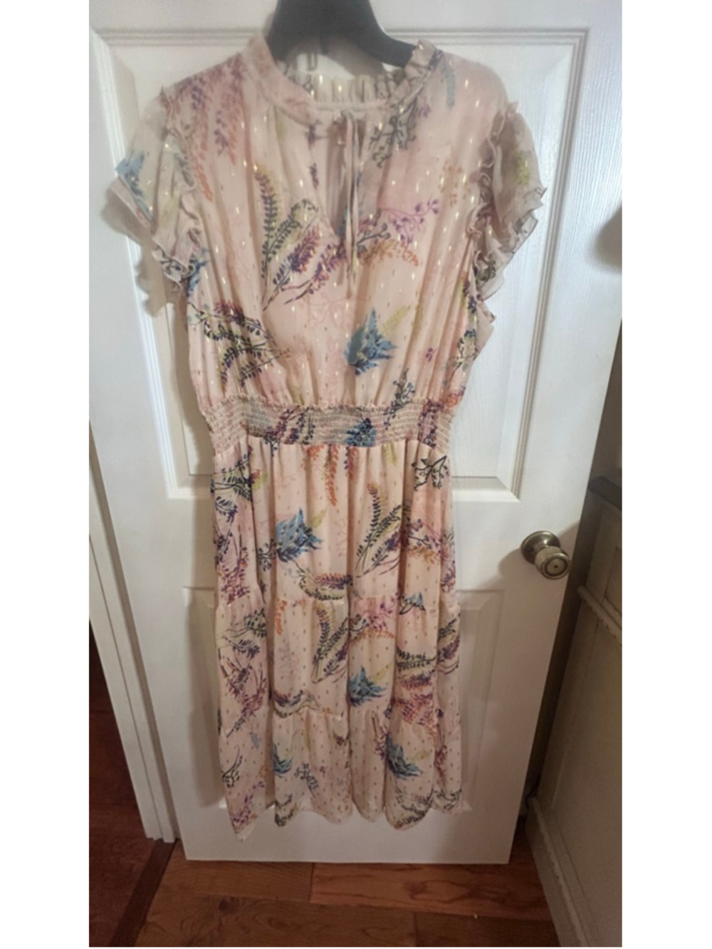 Autres Filles Pink Floral Metallic Chiffon Midi Dress Flutter Sleeve 1X Plus - Picture 7 of 7